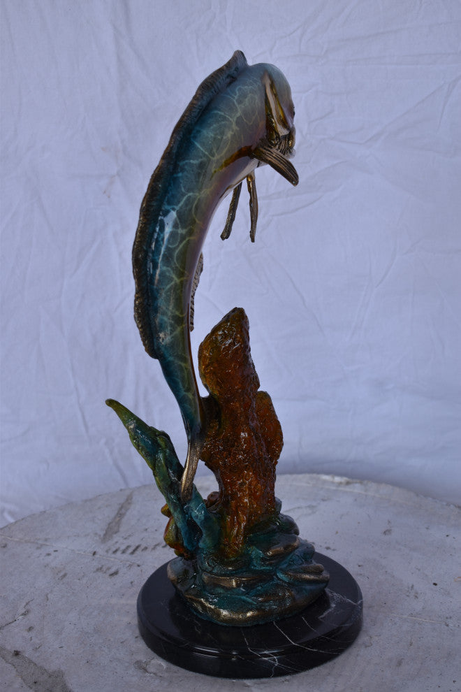 Dorado or Mahi Mahi With Coral Bronze Statue Size: 5"L x 10"W x 19"H