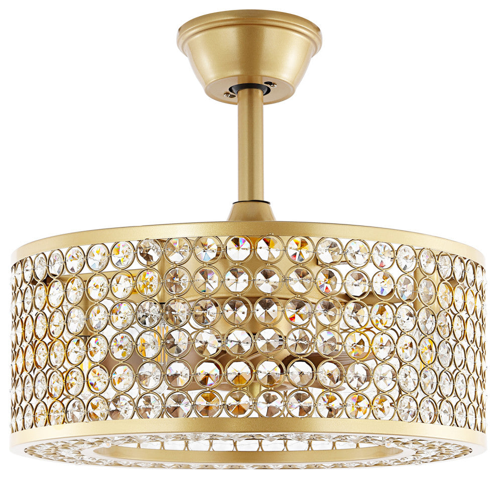 18" Caged Crystal Ceiling Fan with Light Kit and Remote Control, Gold