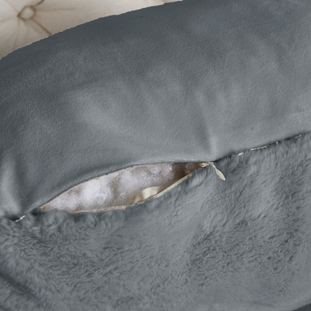 Fox Faux Fur Bedrest, Needs Assembly, Cloudburst, 20"x18"x17"