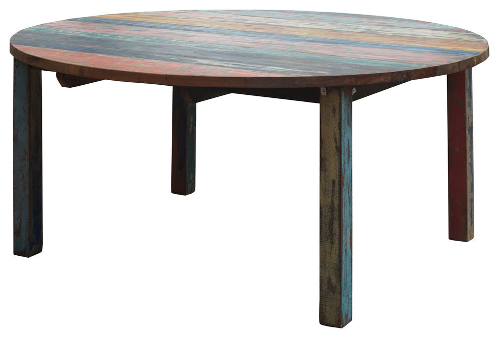 Round Dining Table made from Recycled Teak Wood Boats, 55"
