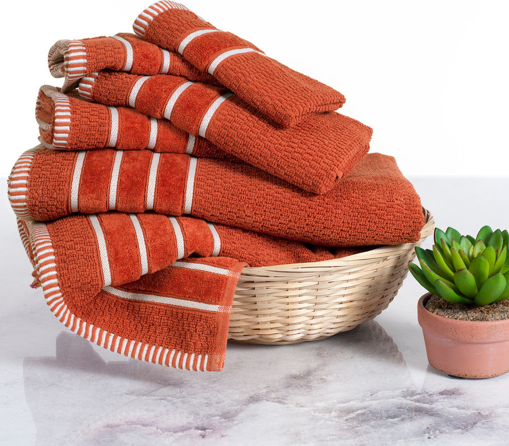 Rice Weave 6-Piece Cotton Towel Set, Brick