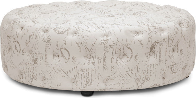 Baxton Studio Cardiff Beige Script Print Modern Tufted Ottoman