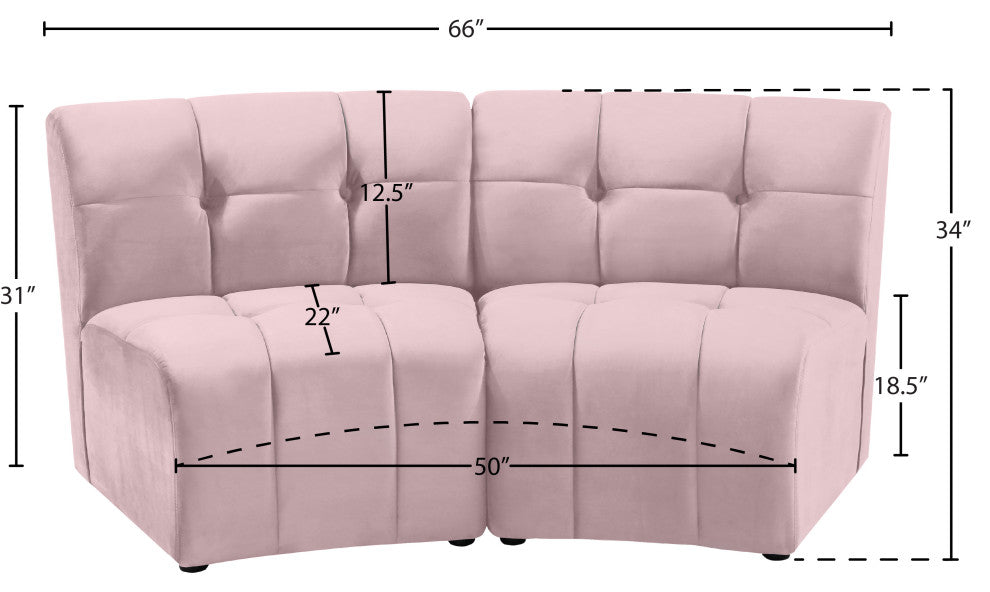 Limitless Velvet Upholstered 2-Piece Modular Sectional, Pink