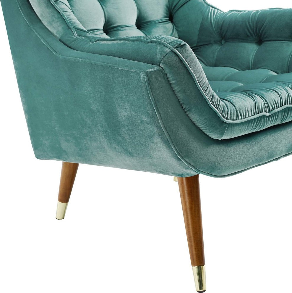Suggest Button Tufted Upholstered Velvet Lounge Chair, Teal