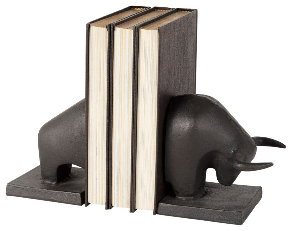 Tauro III, 2-Piece Set, 10Lx5W Black Cast Aluminum Raging Bull Bookends