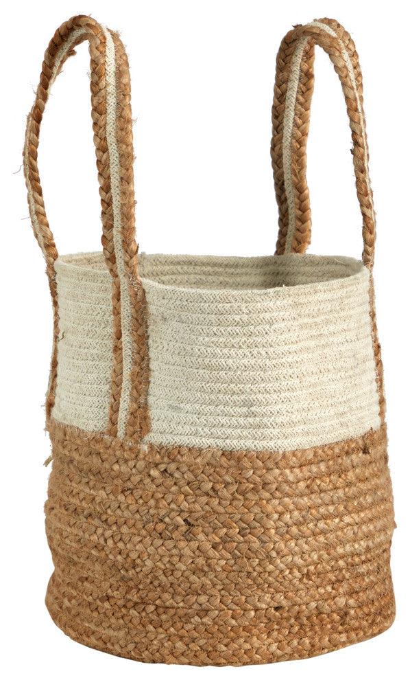 Nearly Natural 0359-S1 14 Boho Chic Basket Natural Cotton and Jute With Handles
