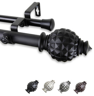 Nova 1" Double Curtain Rod, Black, 120-170"