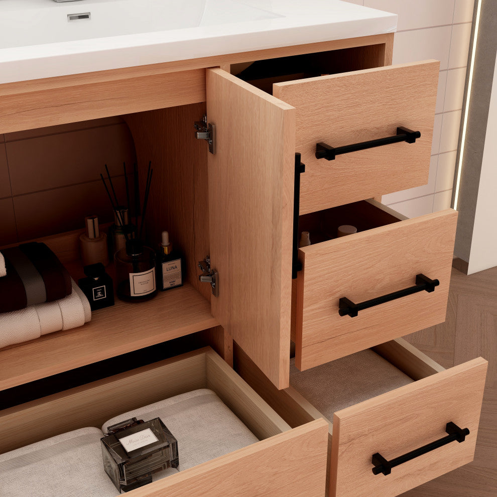 Victoria 36" Solid Wood Bath Vanity Right Side Drawers, Red Oak