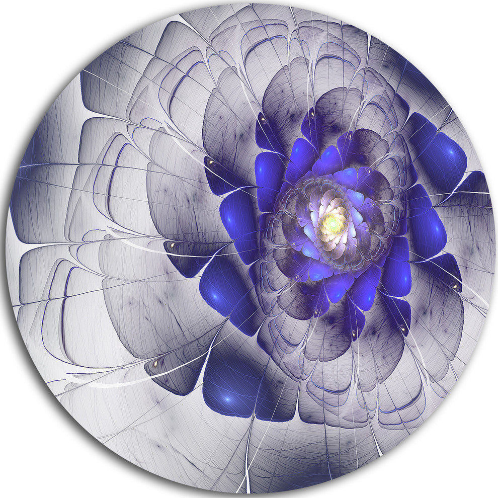 Fractal Flower Grey Blue Digital Art, Floral Round Metal Wall Art, 11"