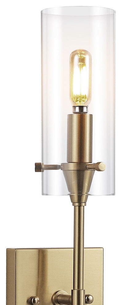 Cato 4.5" 1-Light Bohemian Farmhouse Iron/Glass LED Sconce, Brass Gold/Clear