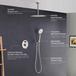 Ceiling Mounted 2-Function Shower System, Rough, Valve, Brushed Nickel