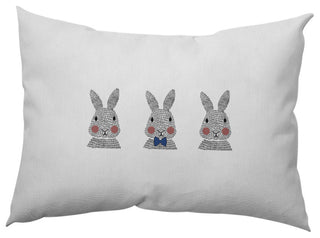 Bunny Triplets Easter Decorative Lumbar Pillow, Dark Cobalt Blue, 14x20"