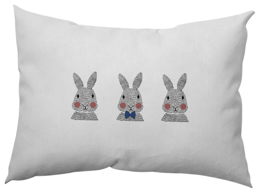 Bunny Triplets Easter Decorative Lumbar Pillow, Dark Cobalt Blue, 14x20"