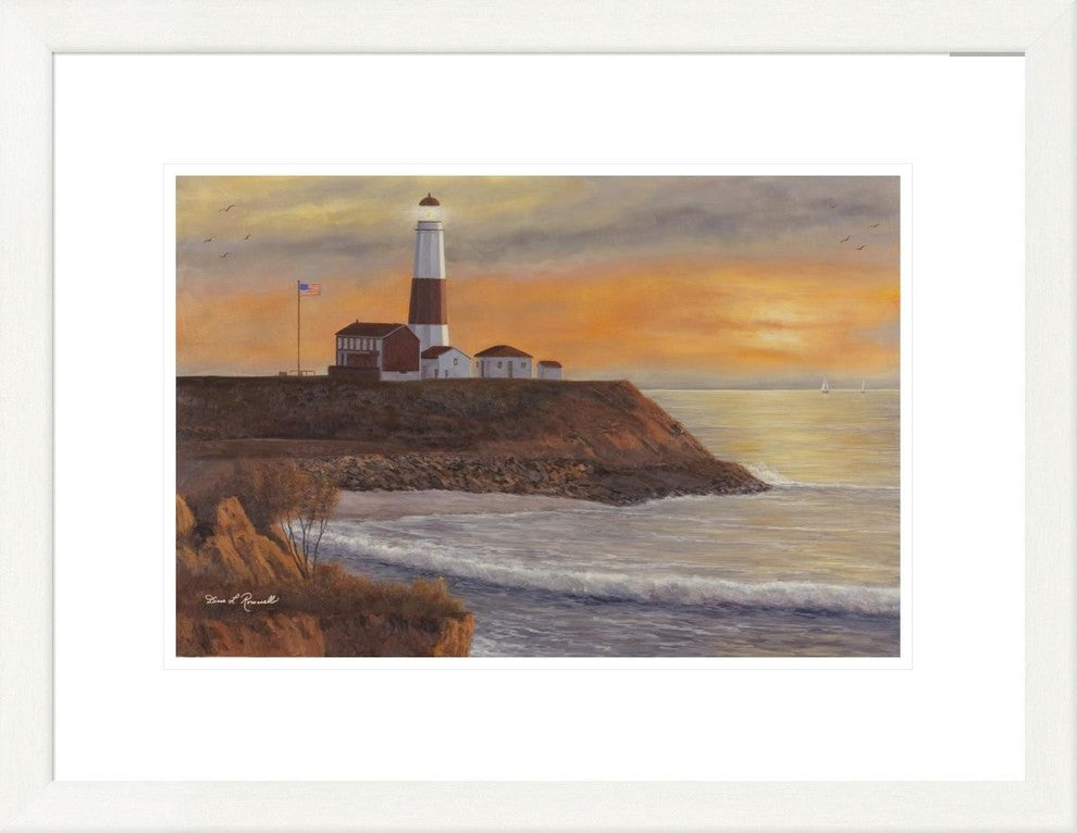 "Montauk Lighthouse Sunset" Framed Digital Print by Diane Romanello, 27x21"