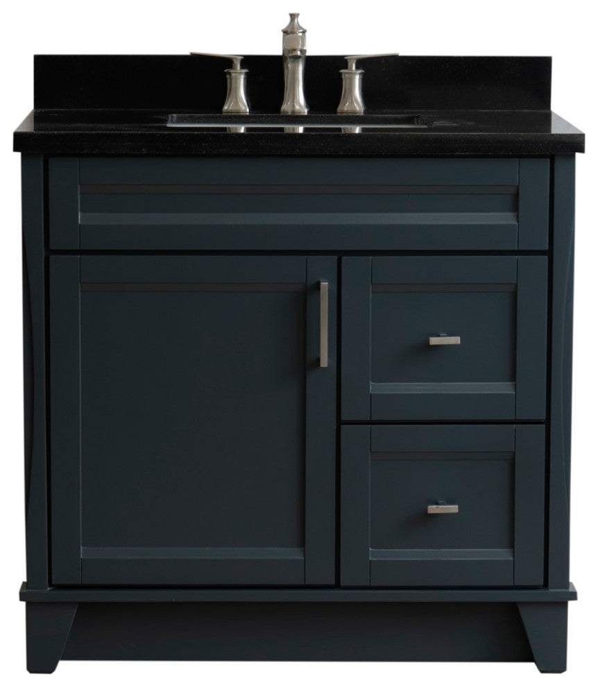 37" Single Sink Vanity, Dark Gray Finish With Black Galaxy Granite