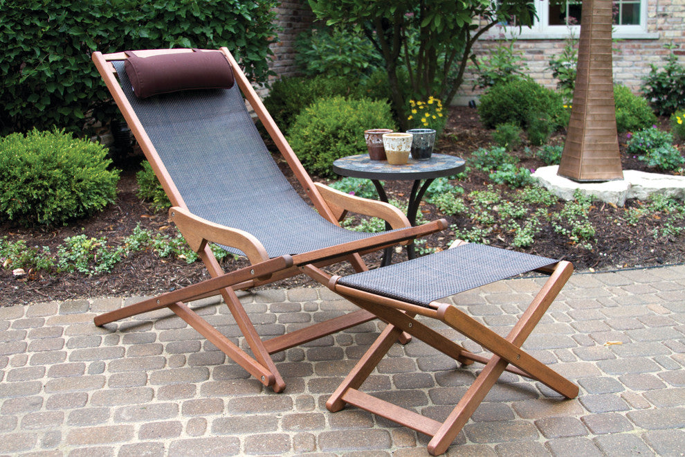 Byron Sling and Eucalyptus Folding Lounge Chair With Brown Pillow
