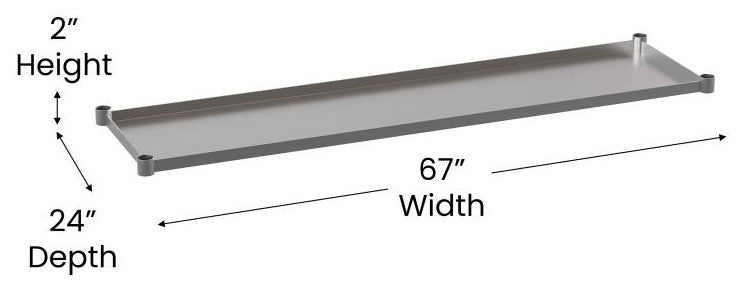 Galvanized Under Shelf for Prep and Work Tables, Stainless Steel, 30" X 72"