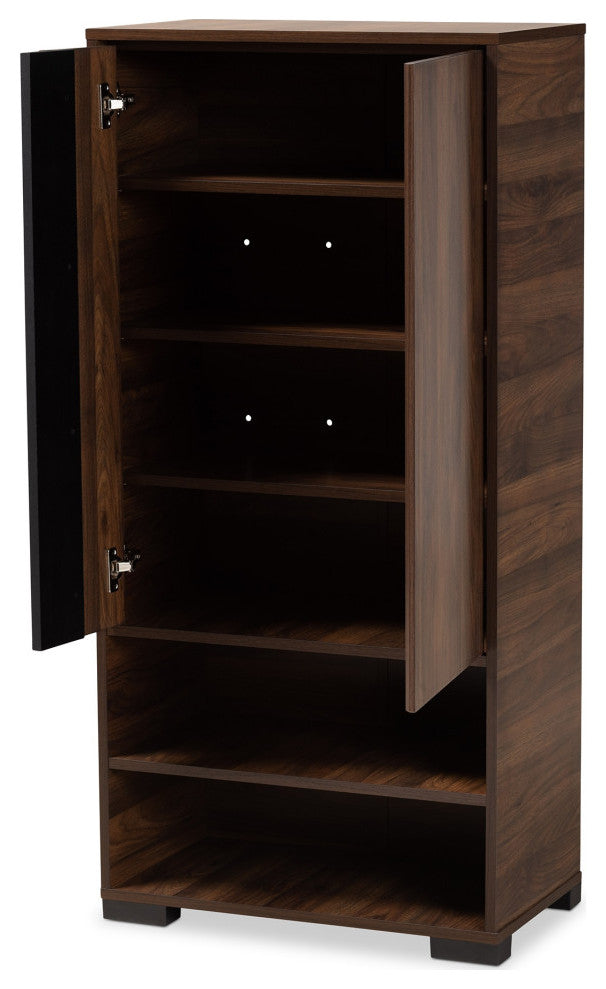Raina Two-Tone Walnut Brown And Black Finished Wood 2-Door Shoe Storage Cabinet