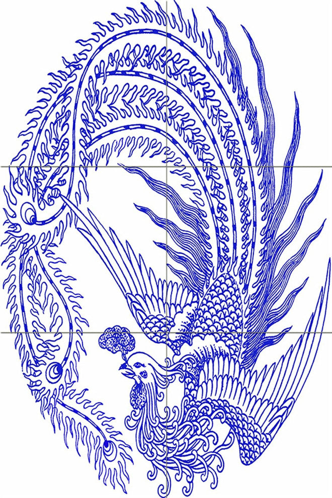 Chinese Rialo Template Tile Mural Chinese Patterns Bird Phoenix Backsplash 6
