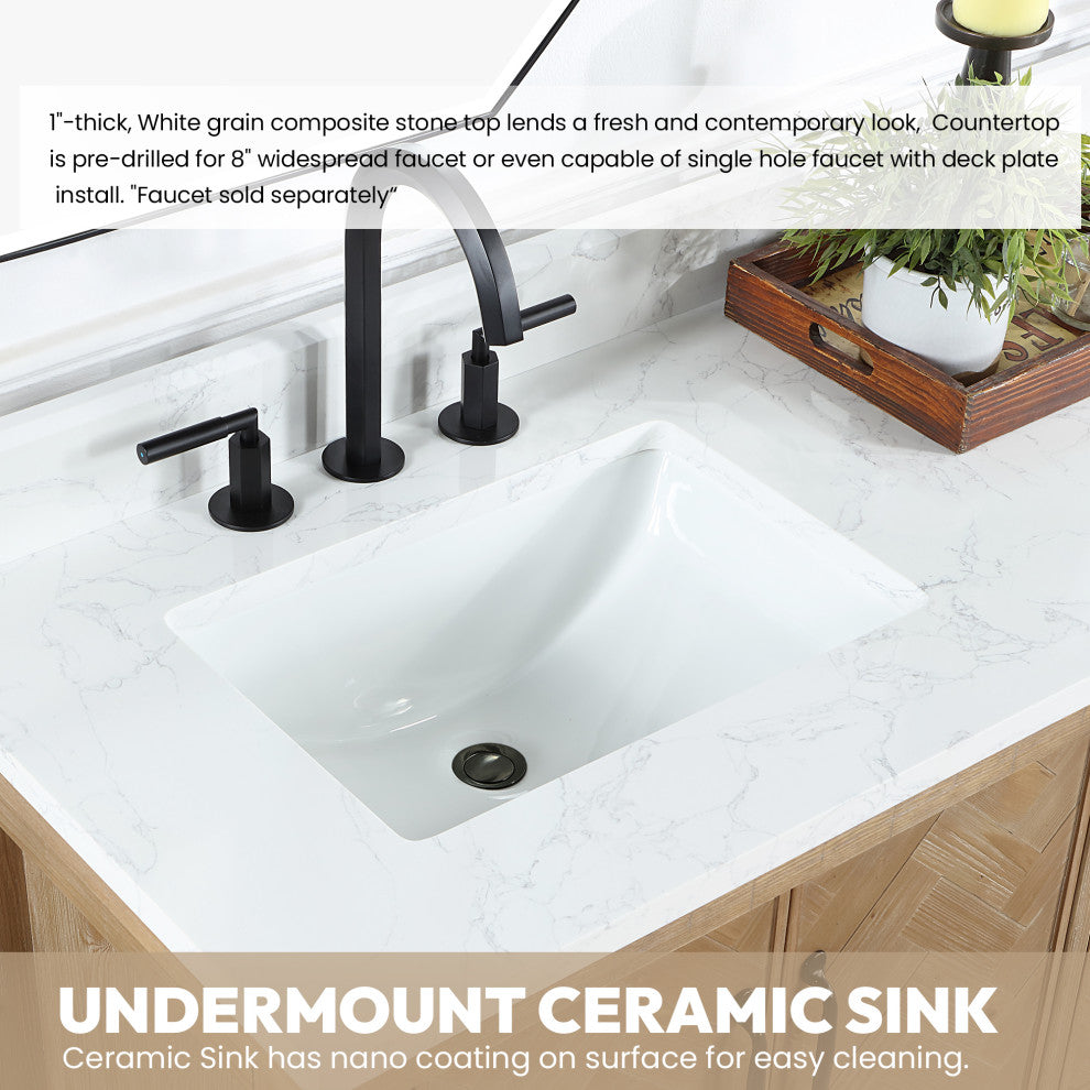 Javier Bath Vanity, Composite Stone Top, Antique Brown, 60", Single Vanity, No Mirror