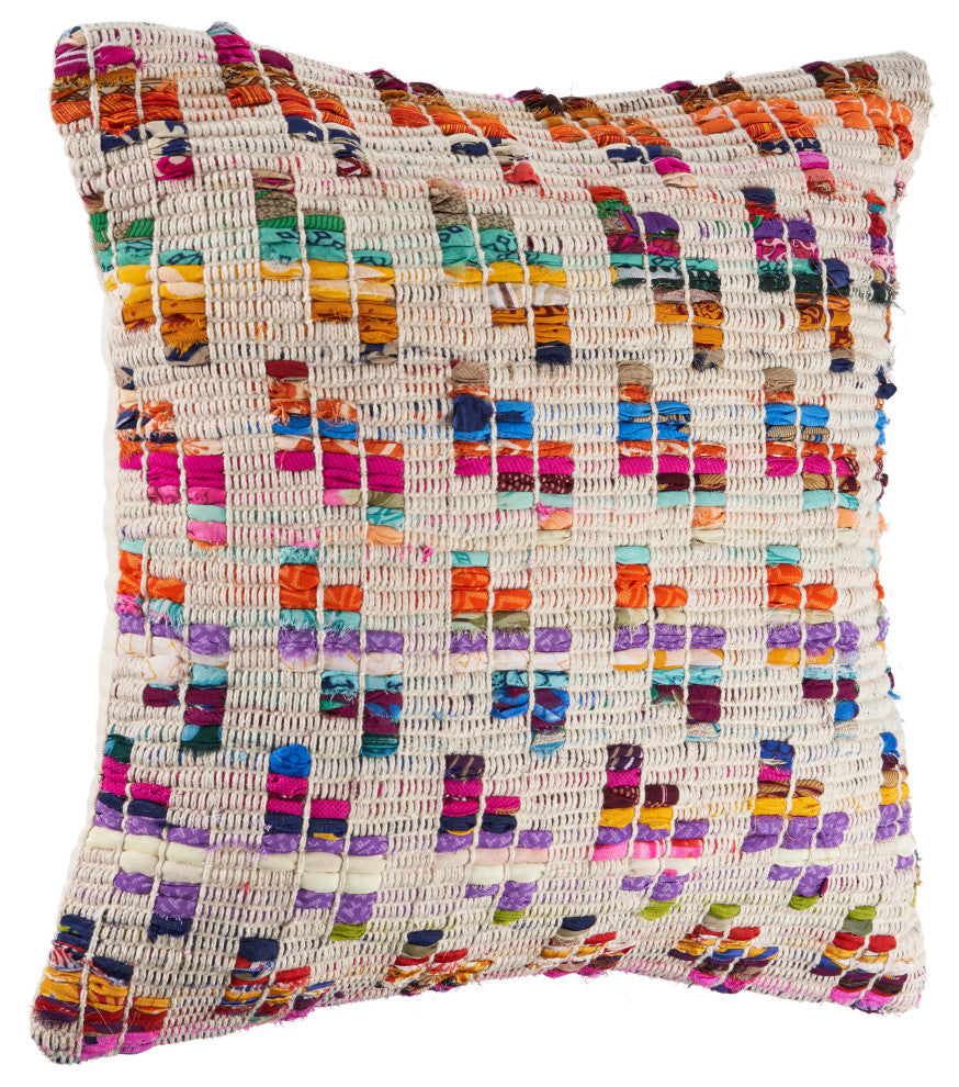 Eclectic Multicolored Chindi Throw Pillow