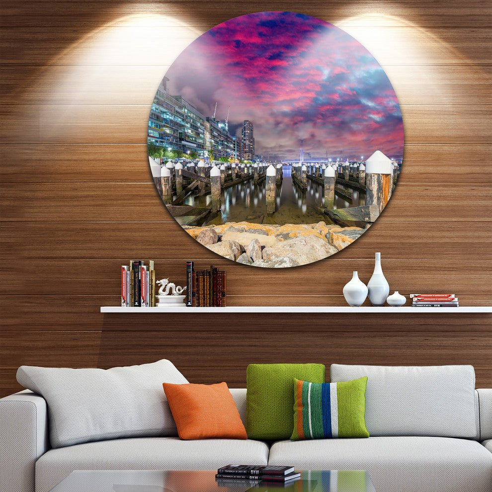 Pier At Melbourne Harbor, Seascape Photo Disc Metal Artwork, 11"