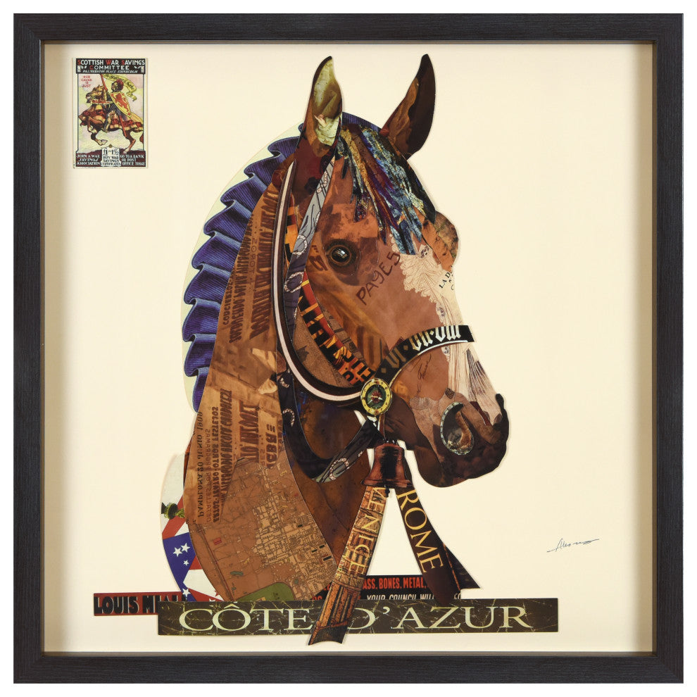 "Graceful Gallop" Dimensional Collage, Under Glass, A Shadow Box Frame