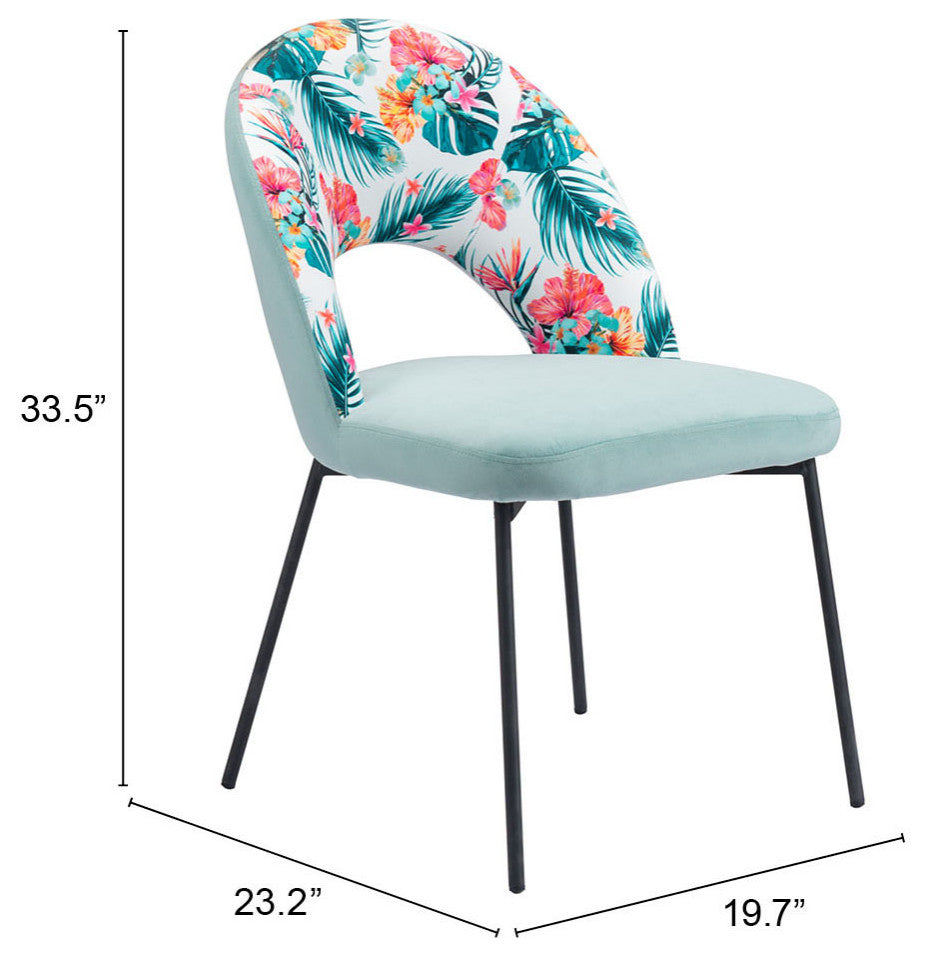 Dining Chair, Set of 2, Steel Metal, Fabric, Green, Black, Kitchen Cafe Bistro