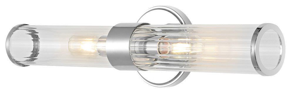 Cecil Tall Cylinder Iron/Striped Glass Modern LED Vanity, Chrome, 2-Light