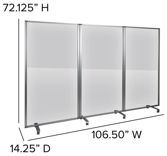 Transparent Acrylic Mobile 3 Section Partition , 72"H x 36"L