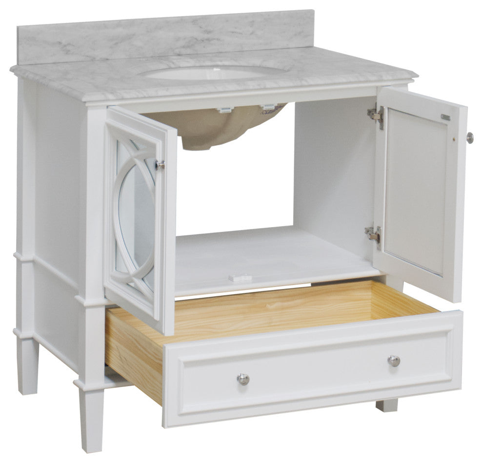 Olivia 36" Bathroom Vanity, White, Carrara Marble