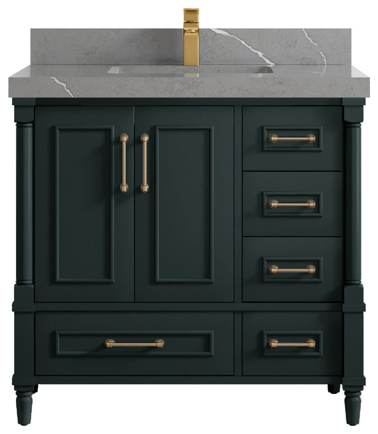 Aberdeen 36 Center Sink Bath Vanity in Dark Forest Green 2" Piatra Gray