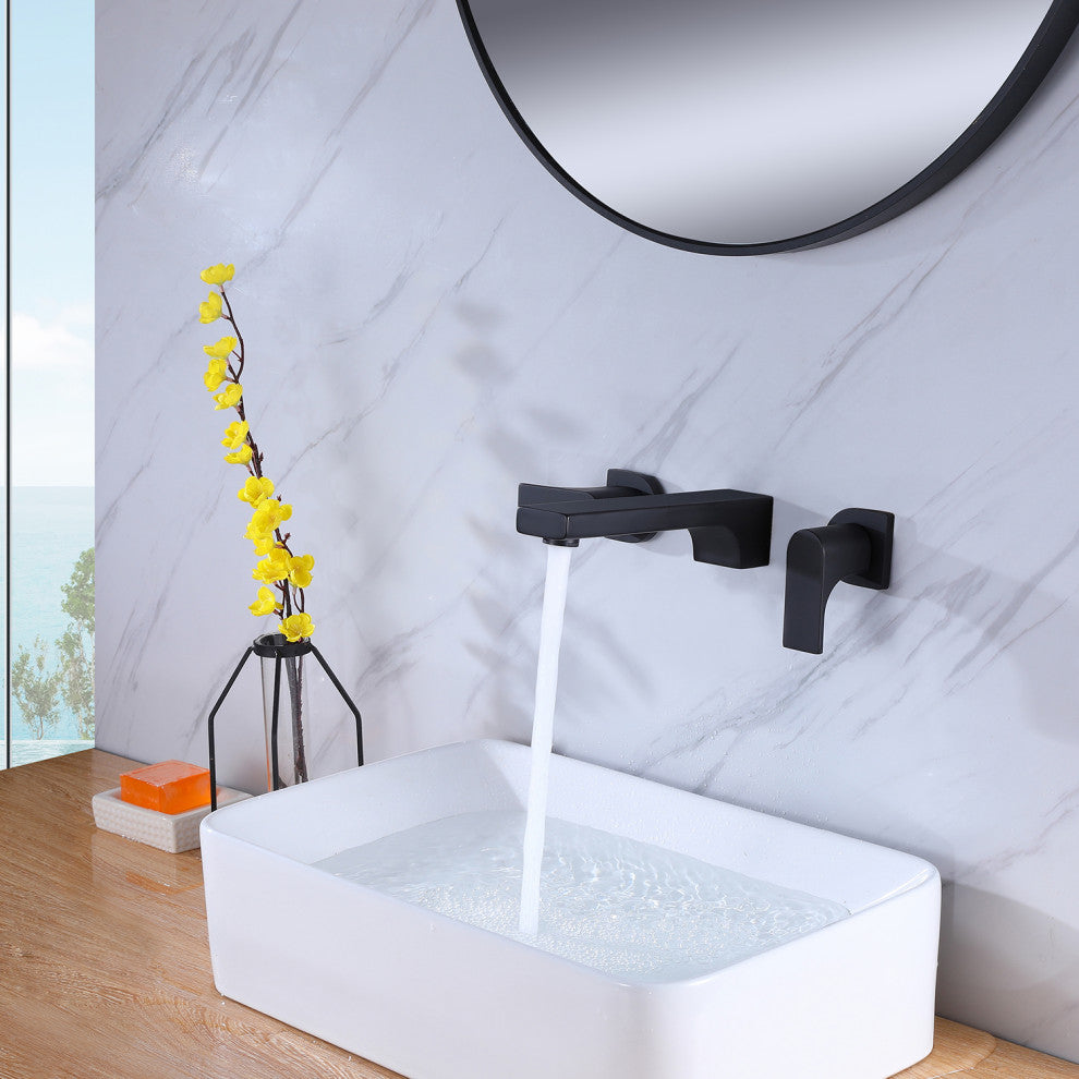 Wall Mounted Dual Handles Bathroom Sink Faucet