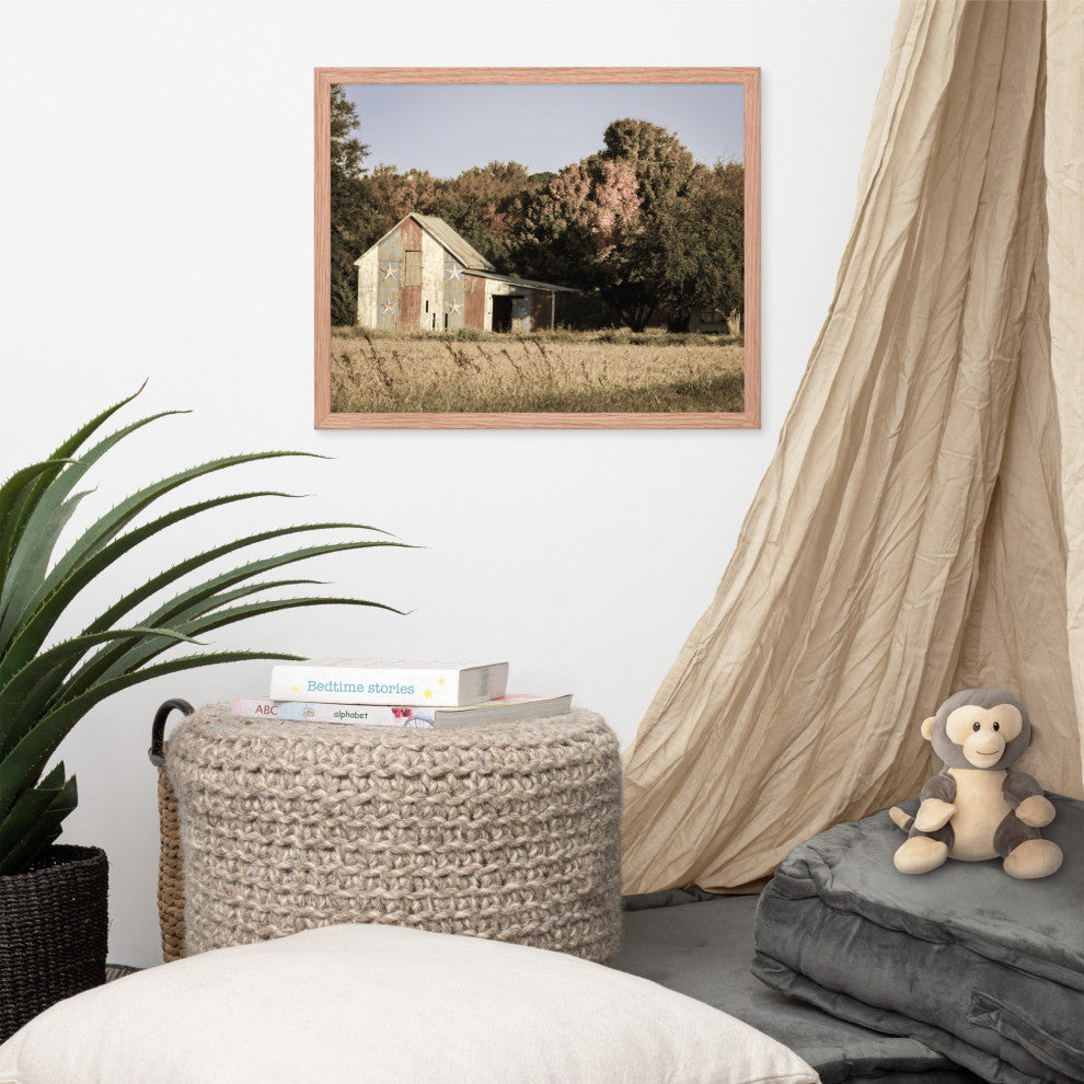 Patriotic Barn in Field Aged Effect Framed Photo Paper Wall Art Prints, Red Oak, 16" X 20"