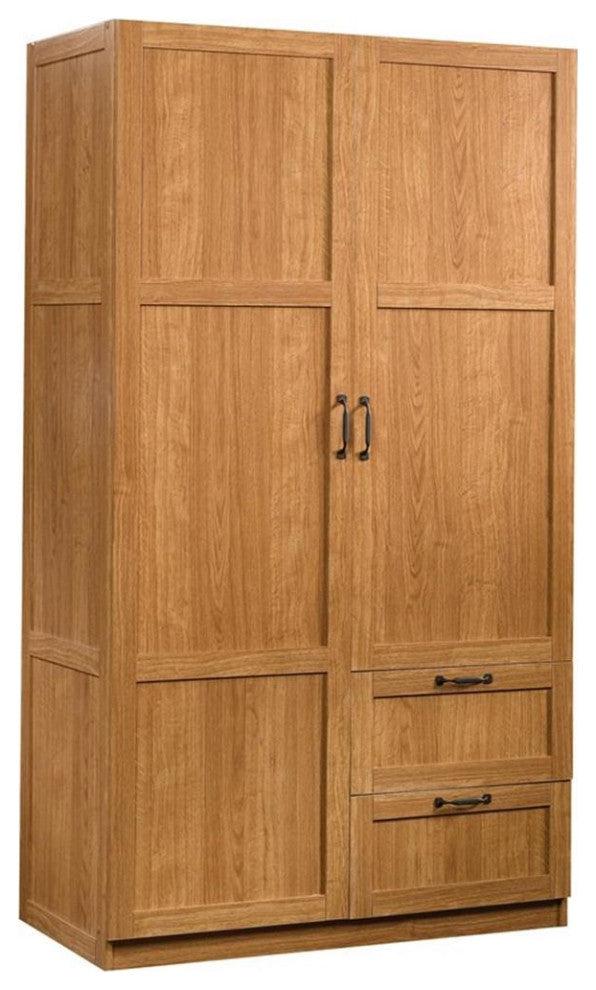 Bowery Hill Engineered Wood Wardrobe Armoire w/Hanging Rod in Highland Oak