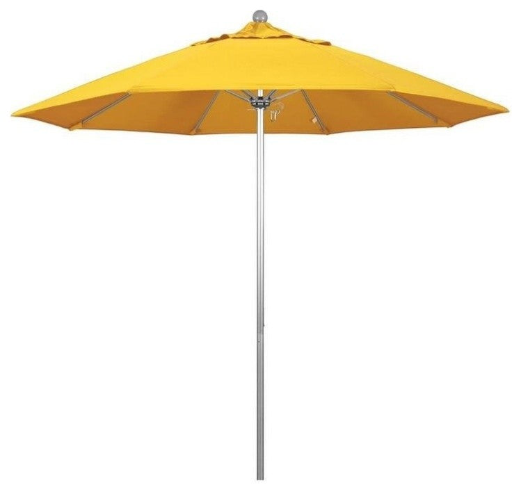 9' Fiberglass Umbrella Pulley Open Silver Anodized, Sunbrella, Sunflower Yellow