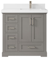 Boston 36 Right Offset Bath Vanity in Elephant Skin Gray 2" White Quartz