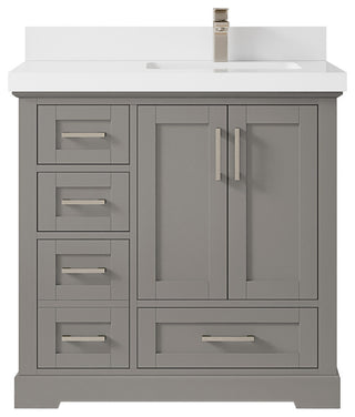 Boston 36 Right Offset Bath Vanity in Elephant Skin Gray 2" White Quartz