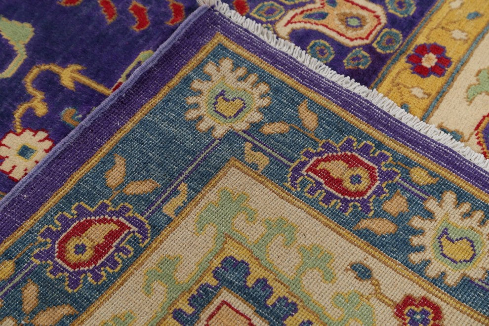 Traditional Wool Pakistani Hand Made Kazak Oriental Area Rug, Purple, 9'7"X6'5"