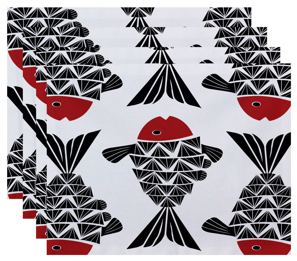 18"x14" Big Fish, Animal Print Placemat, Navy Blue, Set of 4