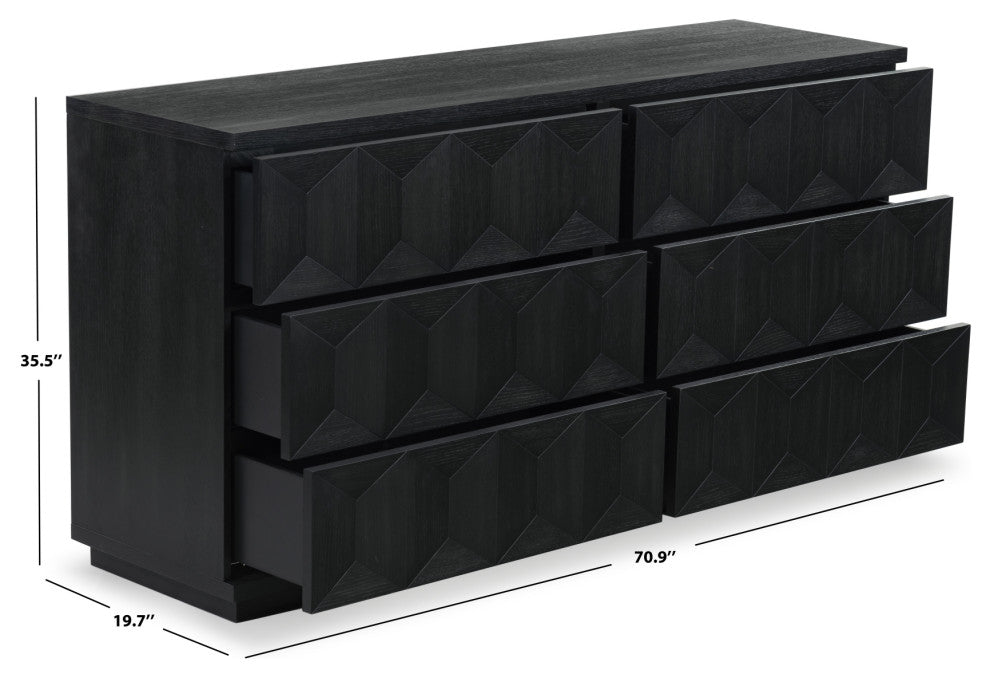 Safavieh Couture Deziree Wood 6 Drawer Dresser, Black
