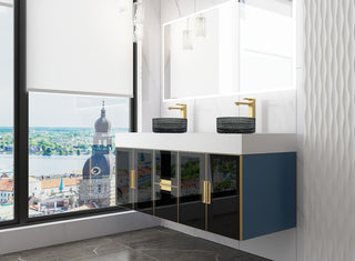 Modern Wall-Mount Vanity With Top & 16" Sink, Black, 60"