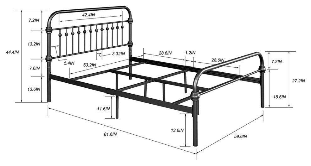Twin/Full/Queen Wood Frame Platform Bed with Center Support Legs, Black, Full