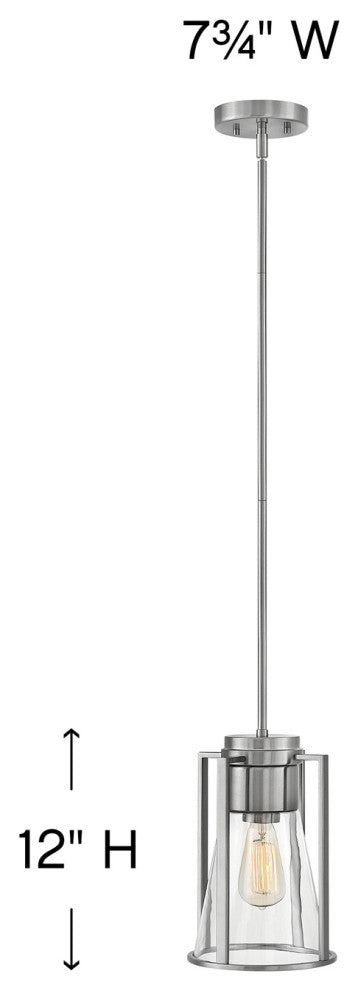 Hinkley Refinery Extra Small Pendant, Brushed Nickel With Clear Glass