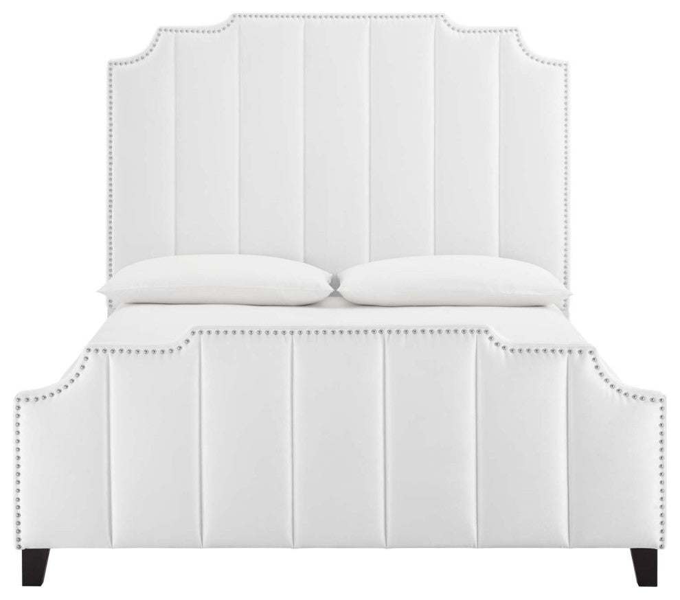 Platform Bed Frame, Queen Size, Velvet, White, Modern Contemporary, Bedroom