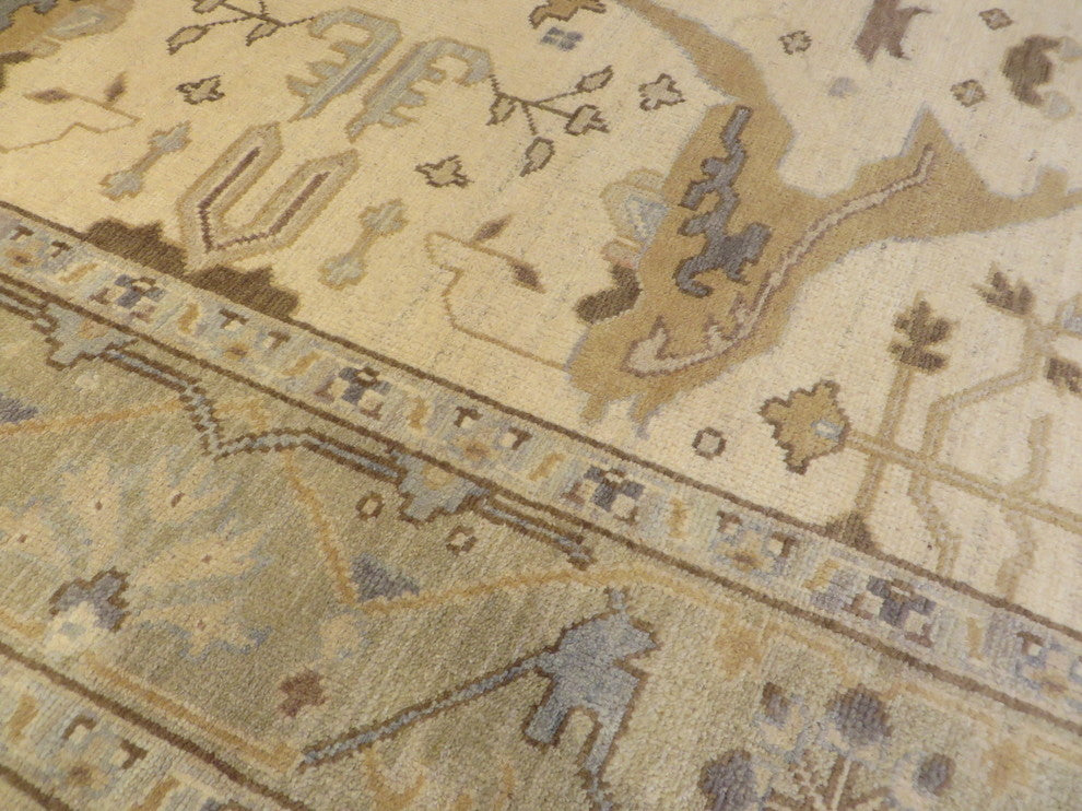 Hand-Knotted Ivory Runner Oushak Vegetable Dyes Oriental Rug, 6x18