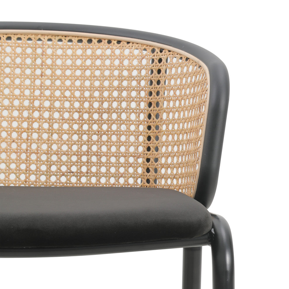 LeisureMod Ervilla Wicker Bar Stool With Black Powder Coated Frame, Black