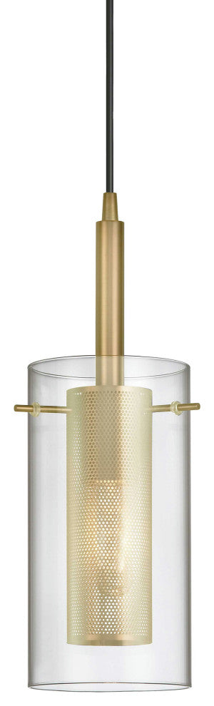 1 Light Incandescent Pendant, Aged Brass with Clear Glass