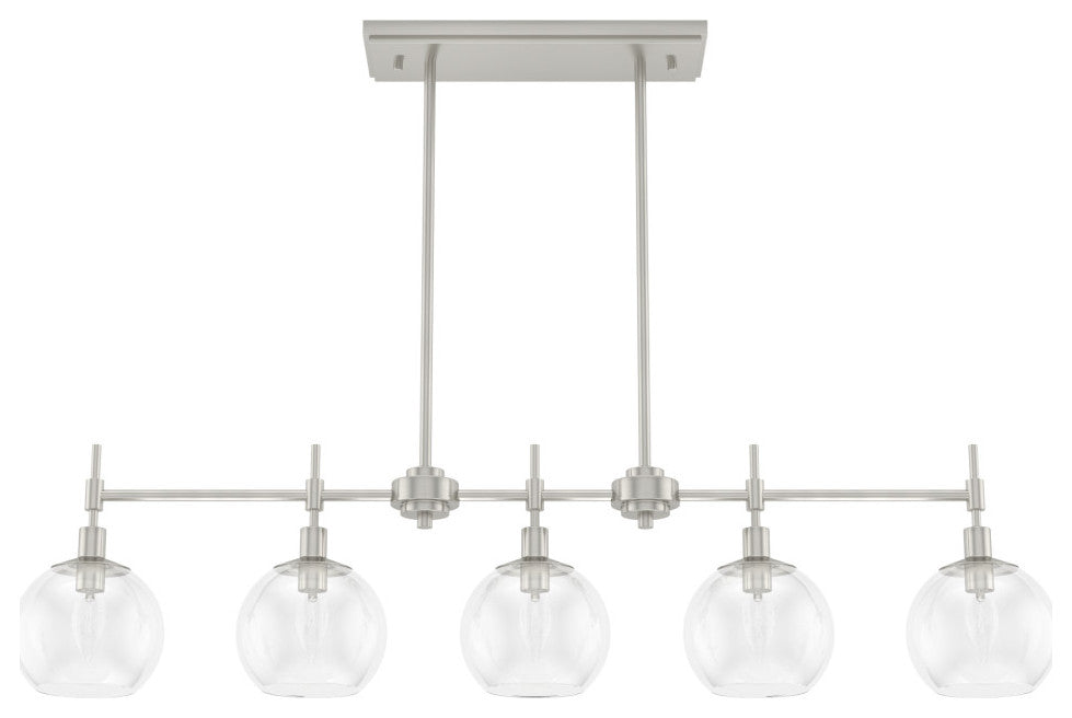 Xidane Brushed Nickel, Clear Glass 5 Light Linear Chandelier Light