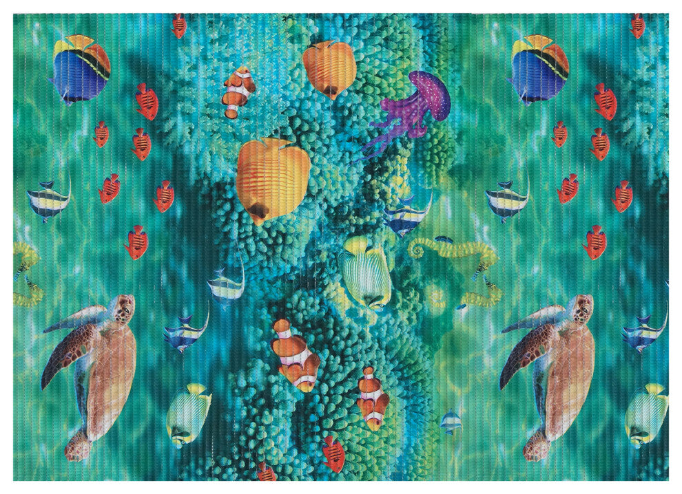 Sea Creatures PVC Bathroom Mat, Blue, 26" x 39", Covers 6.9 sq ft